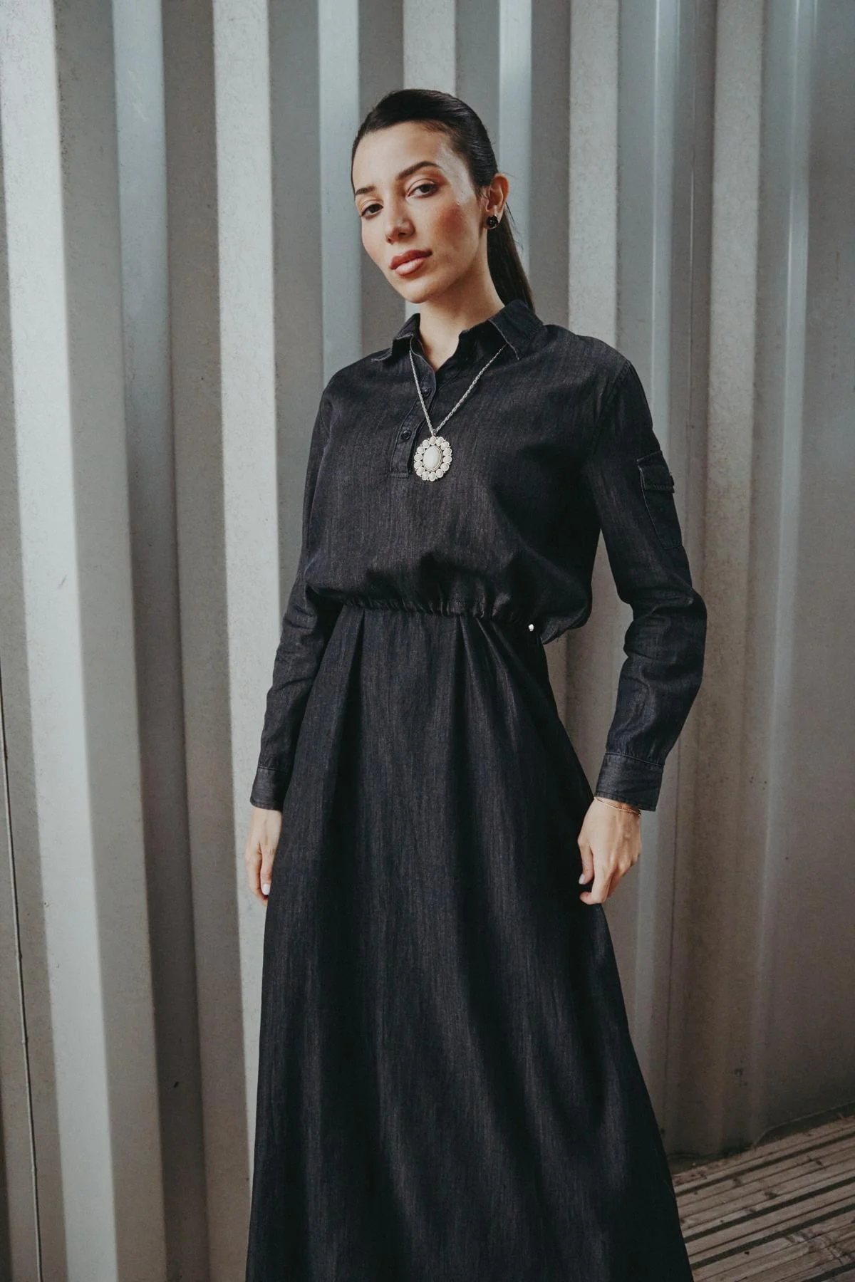 Black Denim Jumper Shirt Set - Image 3