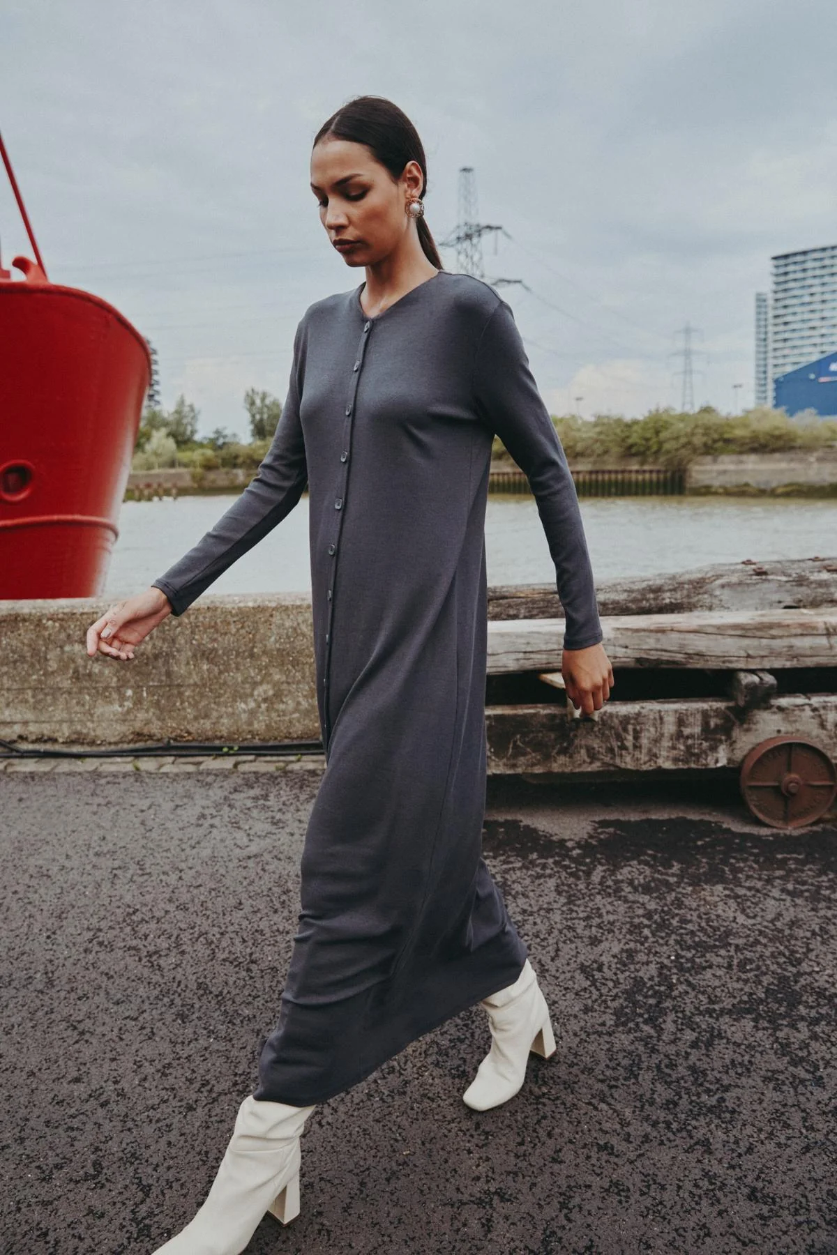 Ribbed Button Maxi Sage Green - Image 3